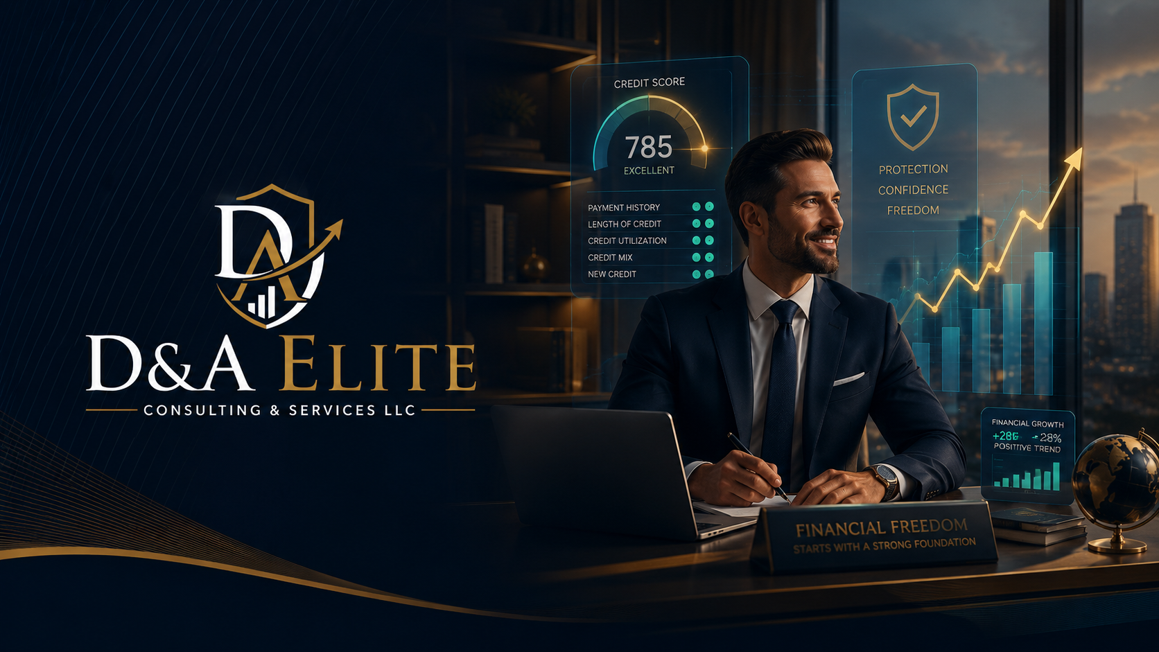 Asesoría financiera premium con imagen corporativa profesional